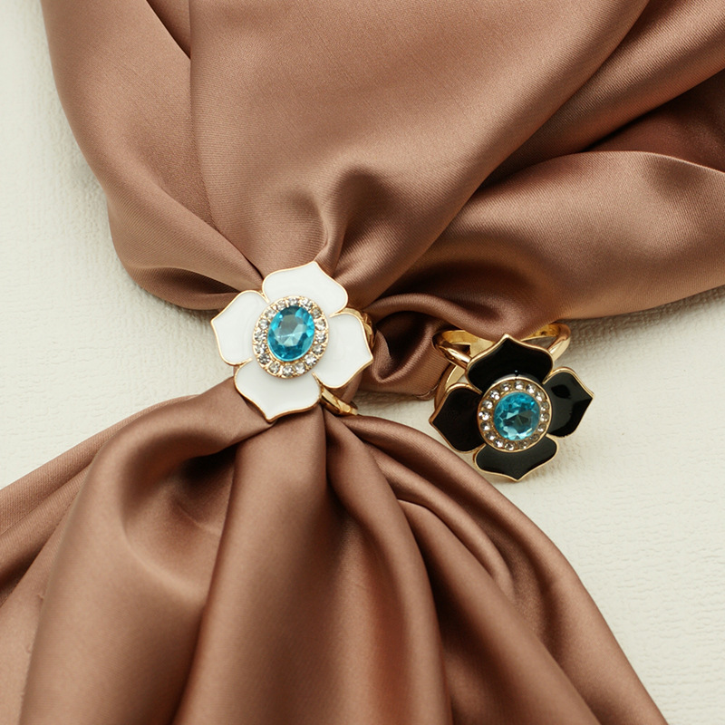 Retro Chanel style blue crystal scarf buckle multi-functional jewelry flower decorative scarf shawl hair band fixed buckle