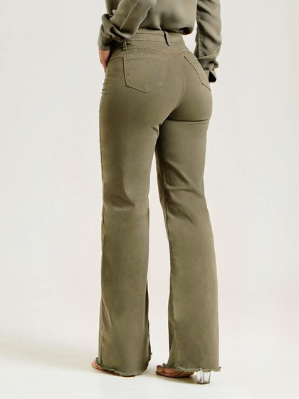 Europe and the United States cross-border new slim-fit stretch fashion solid color fur edge flared pants women's jeans