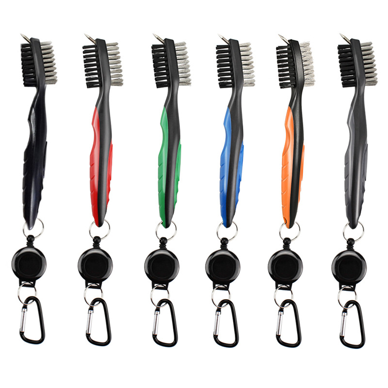 Golf Cleaning Brush Multifunctional Double-sided Club Brush Cleaning Groove ABS Nylon Convenient Brush Ball Head Brush