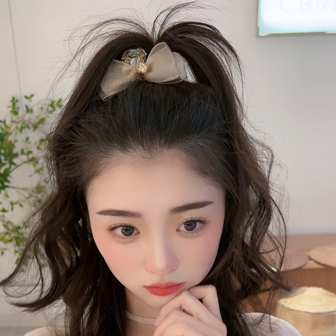 Korean-style Spring and Summer New Arrival Bow Rhinestone Bangs Grab Clip Super Fairy Mesh Hairpin All-match Elegant Internet Celebrity Shark Clip