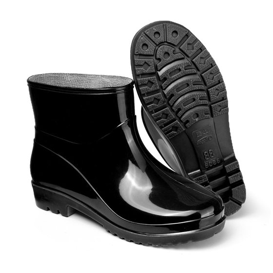 Plastic 3508 short rain boots women's water shoes low tube PVC beef tendon thick bottom fleece-lined solid color work shoes rain boots waterproof