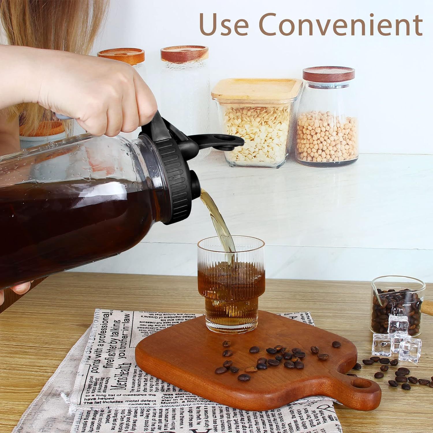 Cross-border direct supply Amazon 32oz glass bottle 64oz coffee filter wide mouth with handle lid mason can cold kettle