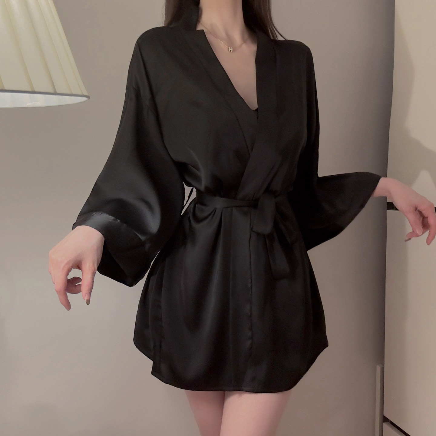 Night Fun Dessous Sexy Satin Dünne Strickjacke Schnürnachthemd Übergröße Bademantel Hauskleidung Pyjama Damenanzug_voghion.com