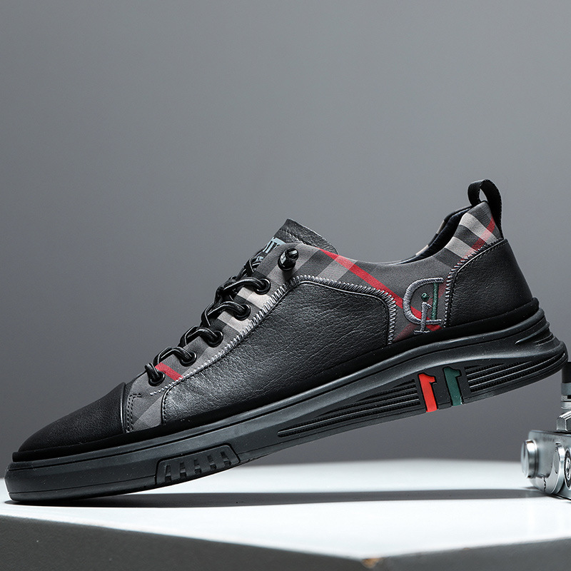 Spot fast a generation of new trend casual white shoes casual leather shoes men's fashion plaid shoes men