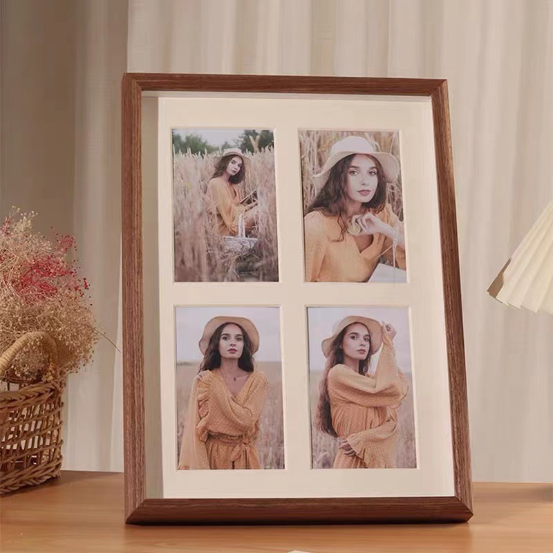 Factory hollow photo frame table plus cardboard 6-inch four-hole combination photo frame wall hanging two-three picture frame Wood