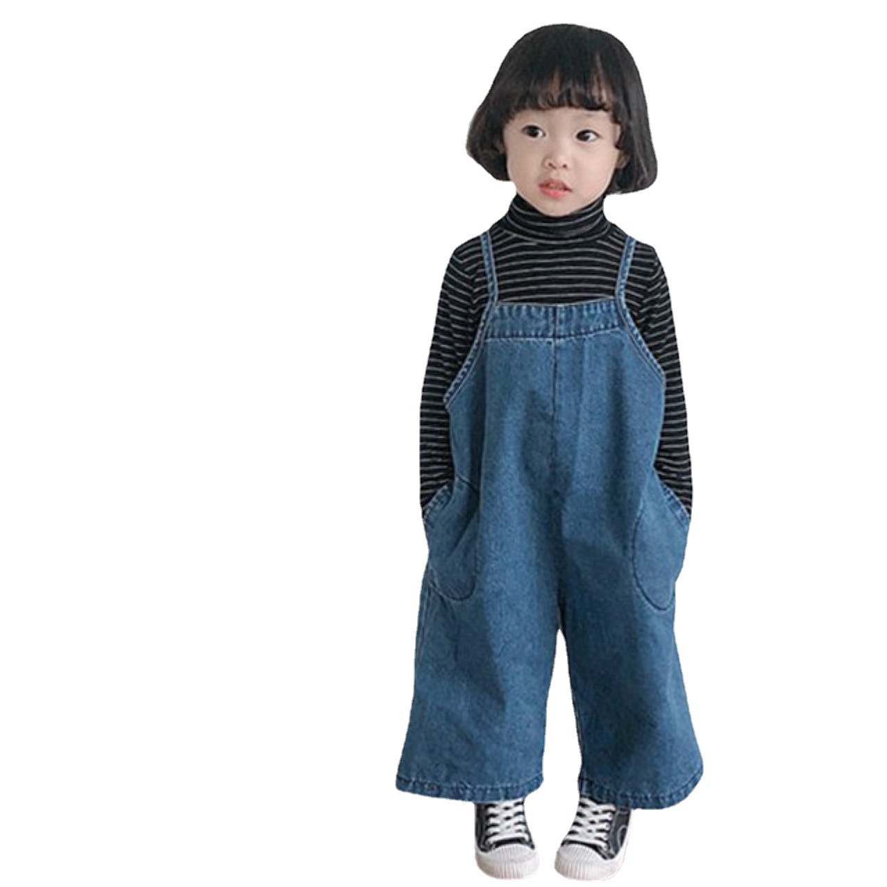Factory Korean style small fragrance style Foreign style girls wear two-sided strap pants Korean jeans Z41 ins foreign trade children's clothing