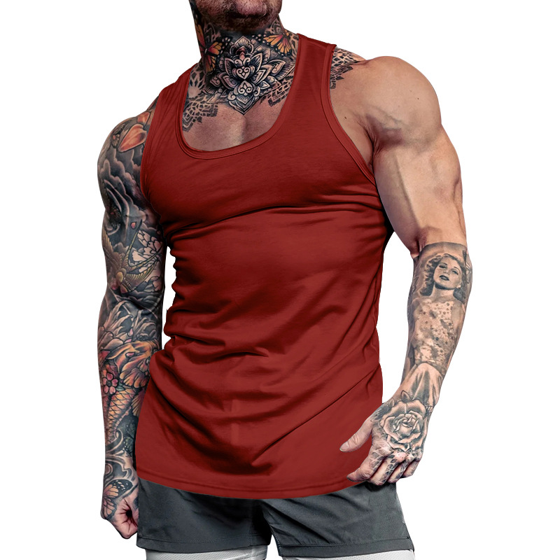 Cross-border Foreign Trade Men's Deep Dig Bodybuilding Fitness Vest Solid Color Summer Comprehensive Training Sports Base Undershirt