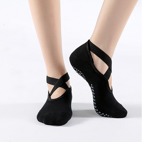Cross-border Cotton Yoga non-slip dispensing towel socks cross belt Terry backless yoga socks floor socks manufacturers wholesale