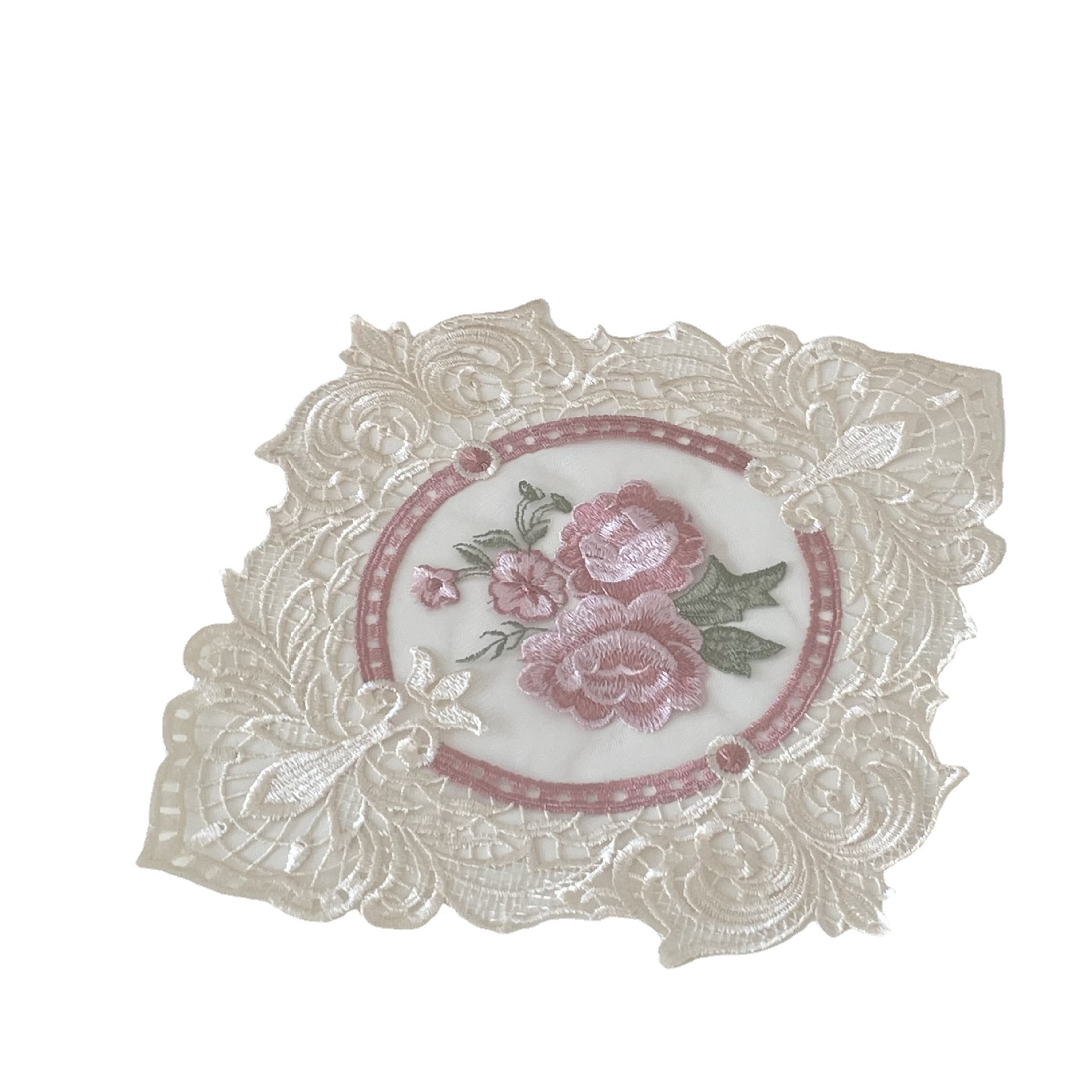 French Lace Three-Dimensional Rose Dust Cover Cloth Embroidered Vintage Hydrangea Place Mat Bedside Table Mat Coaster Decoration
