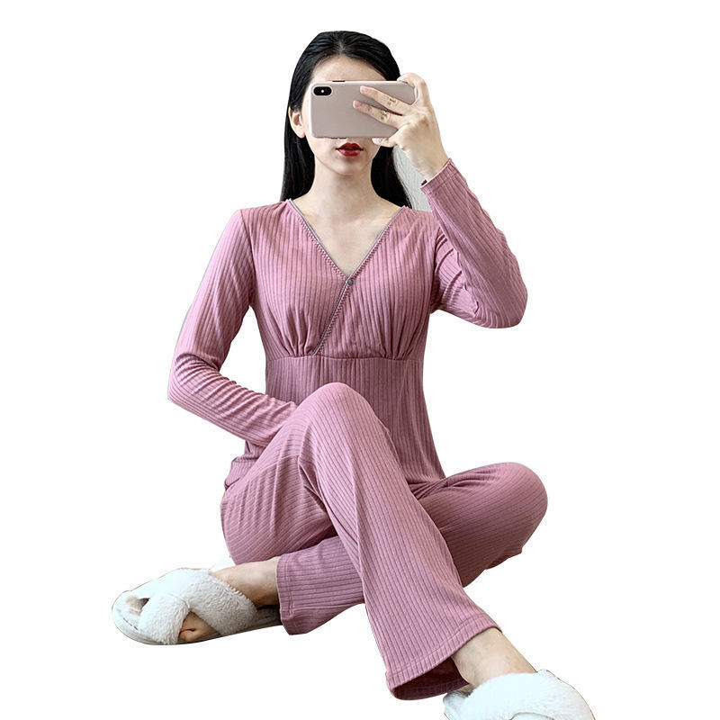Lunar Clothing Spring and Autumn Postpartum Nursing Thin Household Clothing Nursing Clothing Set Autumn and Winter Pregnant Women's Pajamas Summer Xi