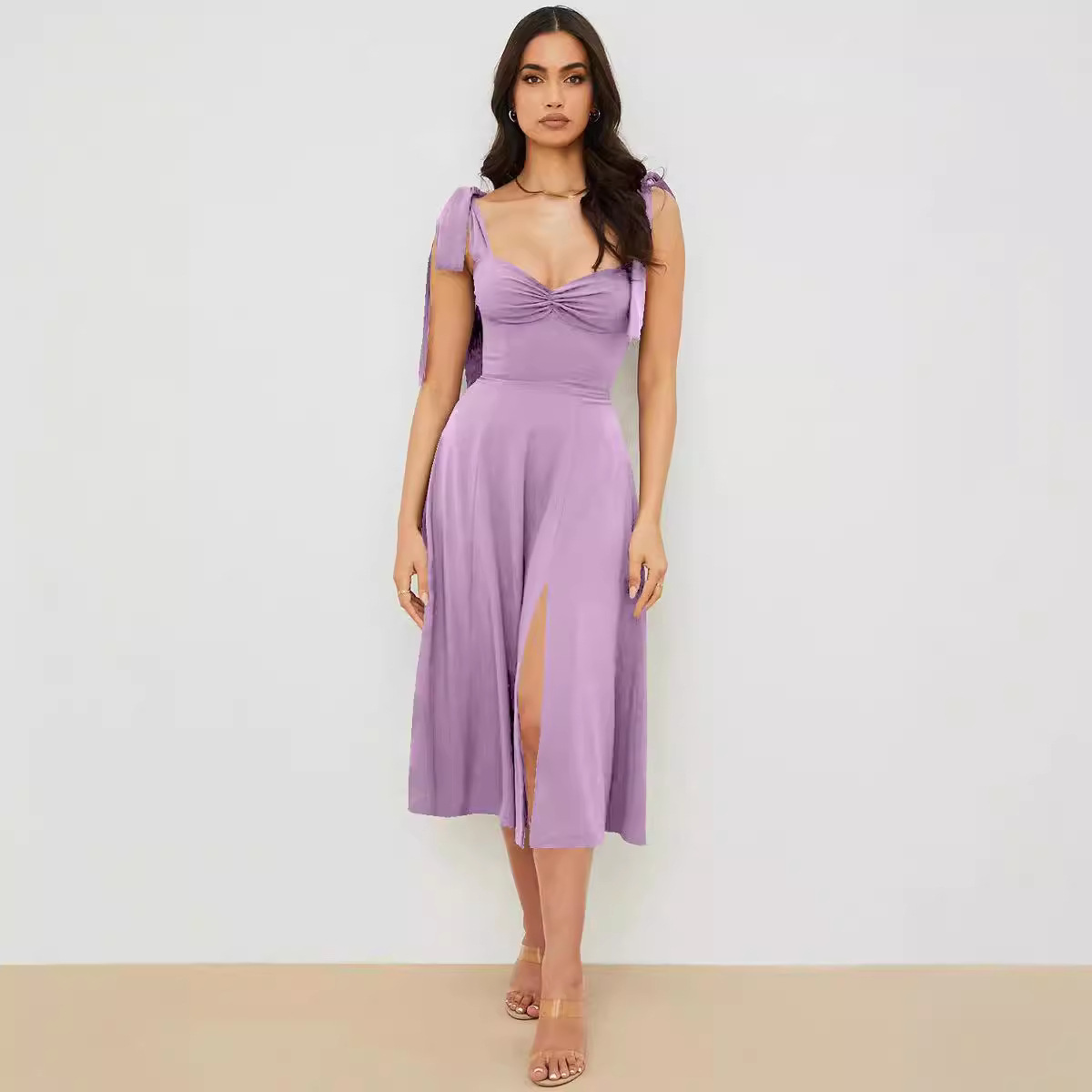 house of cb European and American sexy strap printed lace-up irregular A- line dress-with lining