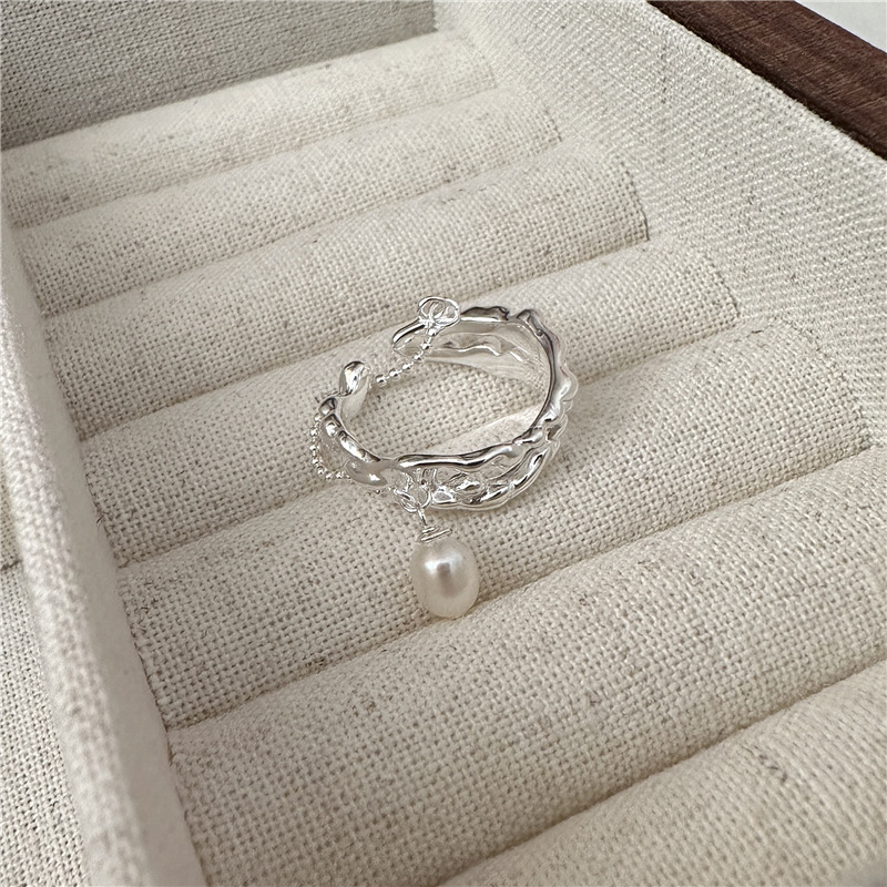 Anello in argento sterling S925 con perla alla moda, design di nicchia, anello retrò IN vento_voghion.com