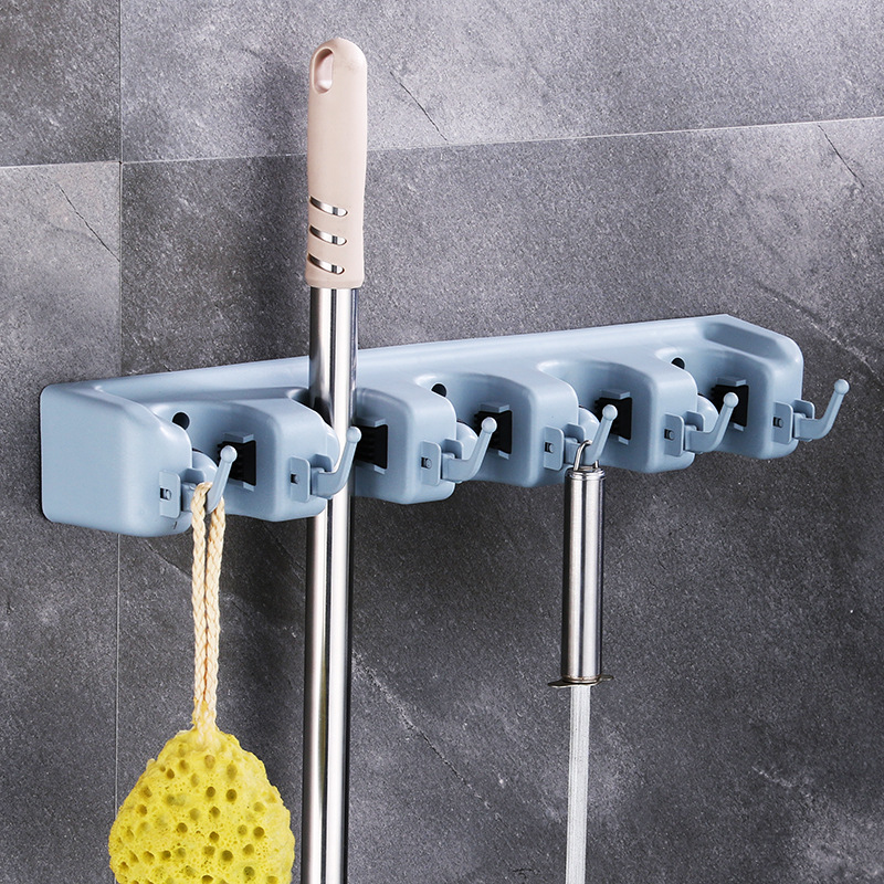 Jixit Magic Mop Rack Bathroom Wall Mounted Spring Mop Storage Rack Mop Arrangement Hook Plastic Mop Rack