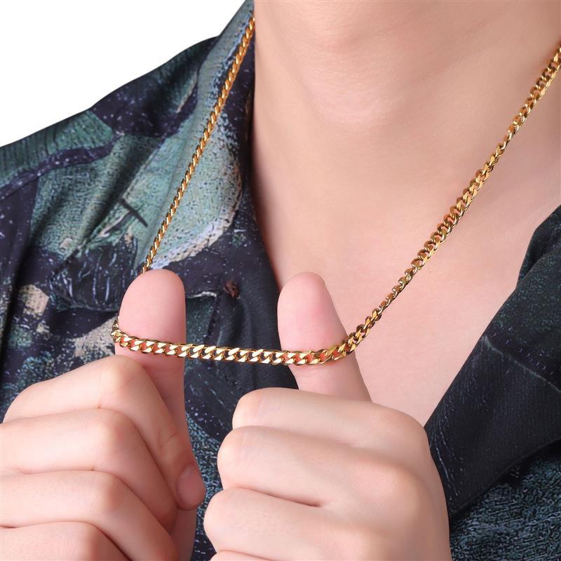 Europe and the United States cross-border hot sale 3/5/7mm stainless steel men's necklace 18K gold vacuum plating two-sided grinding Cuban chain