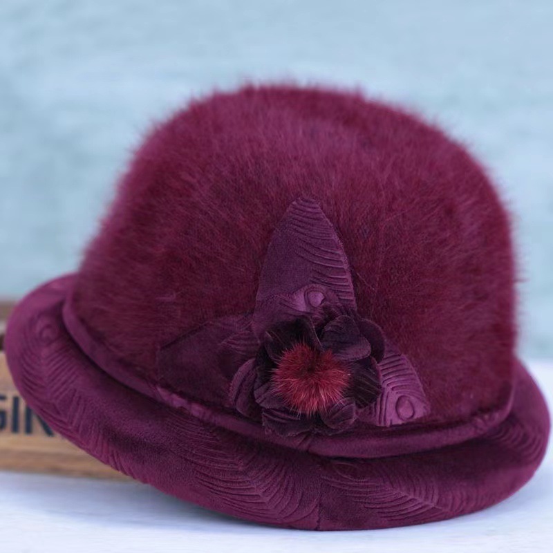 Old hat female autumn and winter warm basin hat rabbit fur women's hat fleece-lined thickened top hat middle-aged and elderly grandma fashion hat