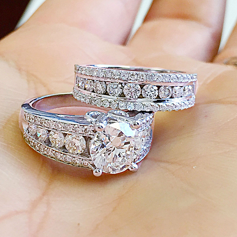 Unisex Hot Luxus Voller Diamant Paar Ring Set Exquisite Zirkon Engagement Ring Set_voghion.com