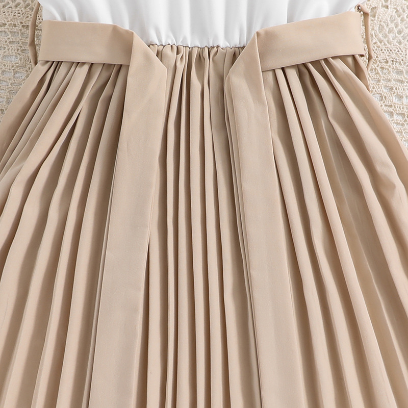 Girls dress European and American children's clothing 2025 summer new style flying sleeve color matching pleated children's princess skirt wholesale