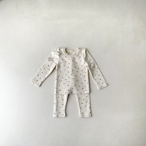 Korean-style Baby Cotton Printed Stretch Home Suit Newborn Fashionable Lovely Lace Suit Comfortable Fashionable