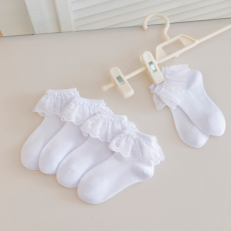 Babu girls' new spring and summer children's white breathable lace mesh cotton lace socks Korean style baby Princess cotton socks