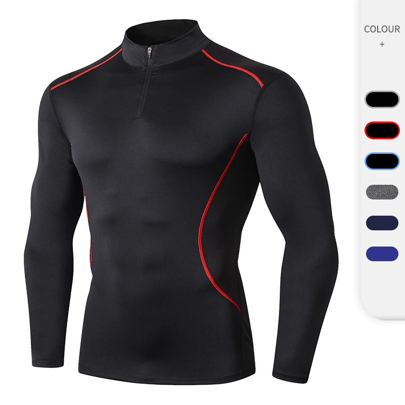 Men's Autumn and Winter Collar Fitness Clothing PRO Sports Running Training Long Sleeve High Elastic Quick-drying Tight Clothing 91505