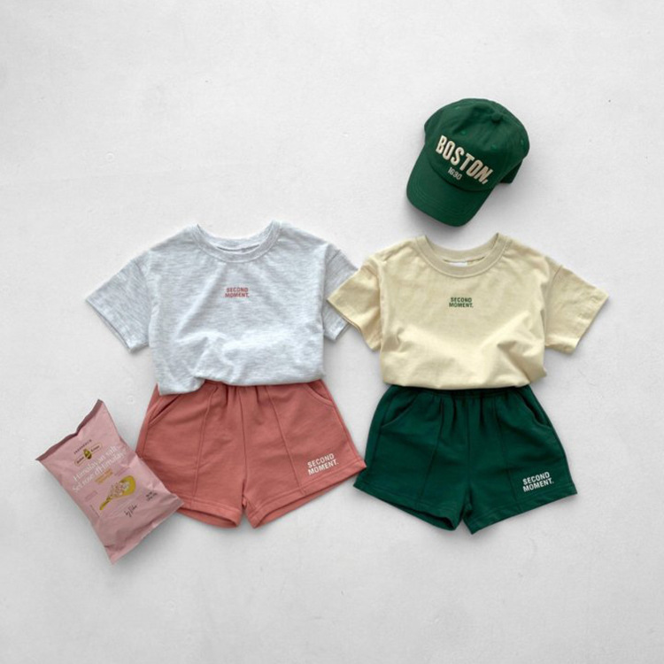 Summer New Korean Style Casual Simple Thin Short-sleeved Shorts for Boys and Girls Children All-match Two-piece Suit
