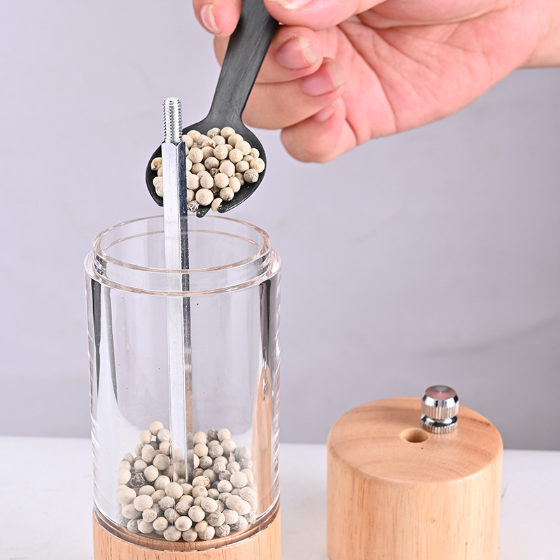 Oak Cylindrical Manual Grinder Transparent Pepper Mill Salt Grinding Ceramic Core Multi-use Seasoning Bottle Kitchen Tools