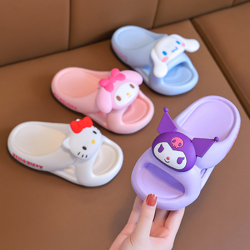Genuine Sanrio Children's Slippers Girls' Indoor Home Odor Deodorant Non-Slip Kulomi melody One-Word Slippers for Boys