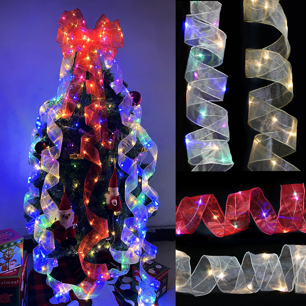 Nouveau panneau lumineux décoratif de Noël fil double couche ruban LED lumières colorées guirlande décorations de fête ornements_voghion.com