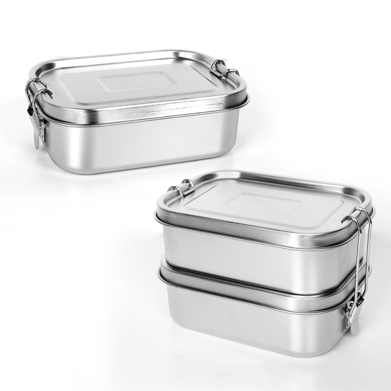 Food Grade 304 Material Stainless Steel Lunch Box Rectangular with Lid Preservation Box Canteen Lunch Box Steamed Rice Lunch Box