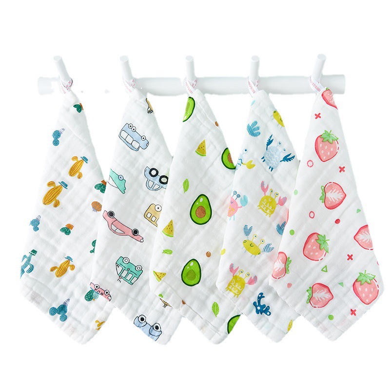 Six-layer cotton printed small square cotton high-density gauze towel baby face towel baby handkerchief milk towel