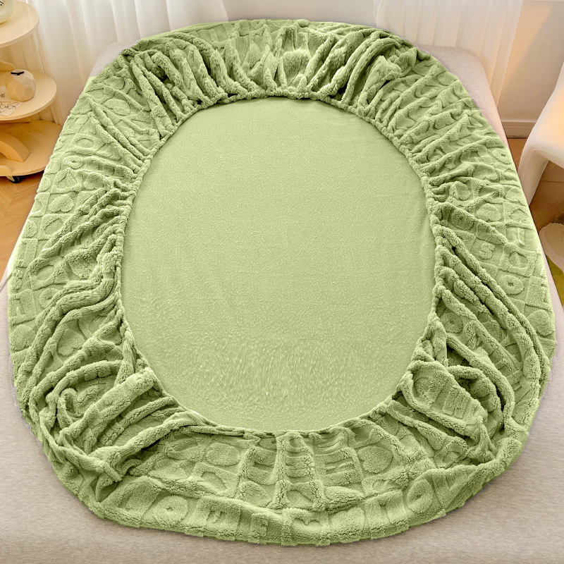 New Milk velvet Tower velvet winter thickened warm solid color carved fitted sheet protective cover three-piece set live broadcast hot