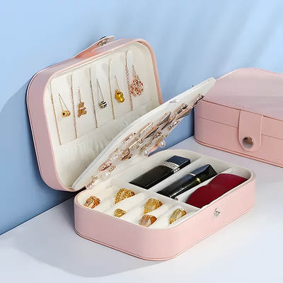 Portable jewelry box ear stud board double-layer large capacity jewelry ring necklace earrings storage box home wholesale