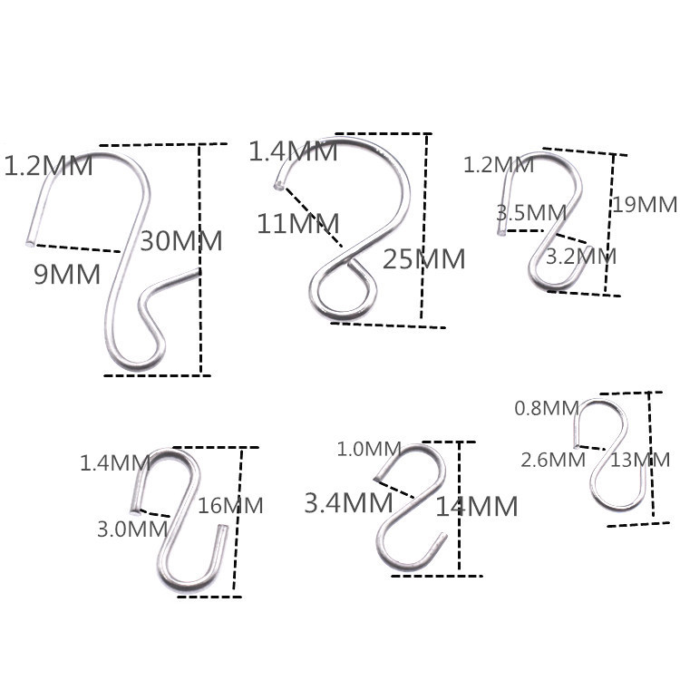 304 stainless steel solid S hook kitchenware bathroom storage hook curtain hook lamp hook multi-purpose S hook