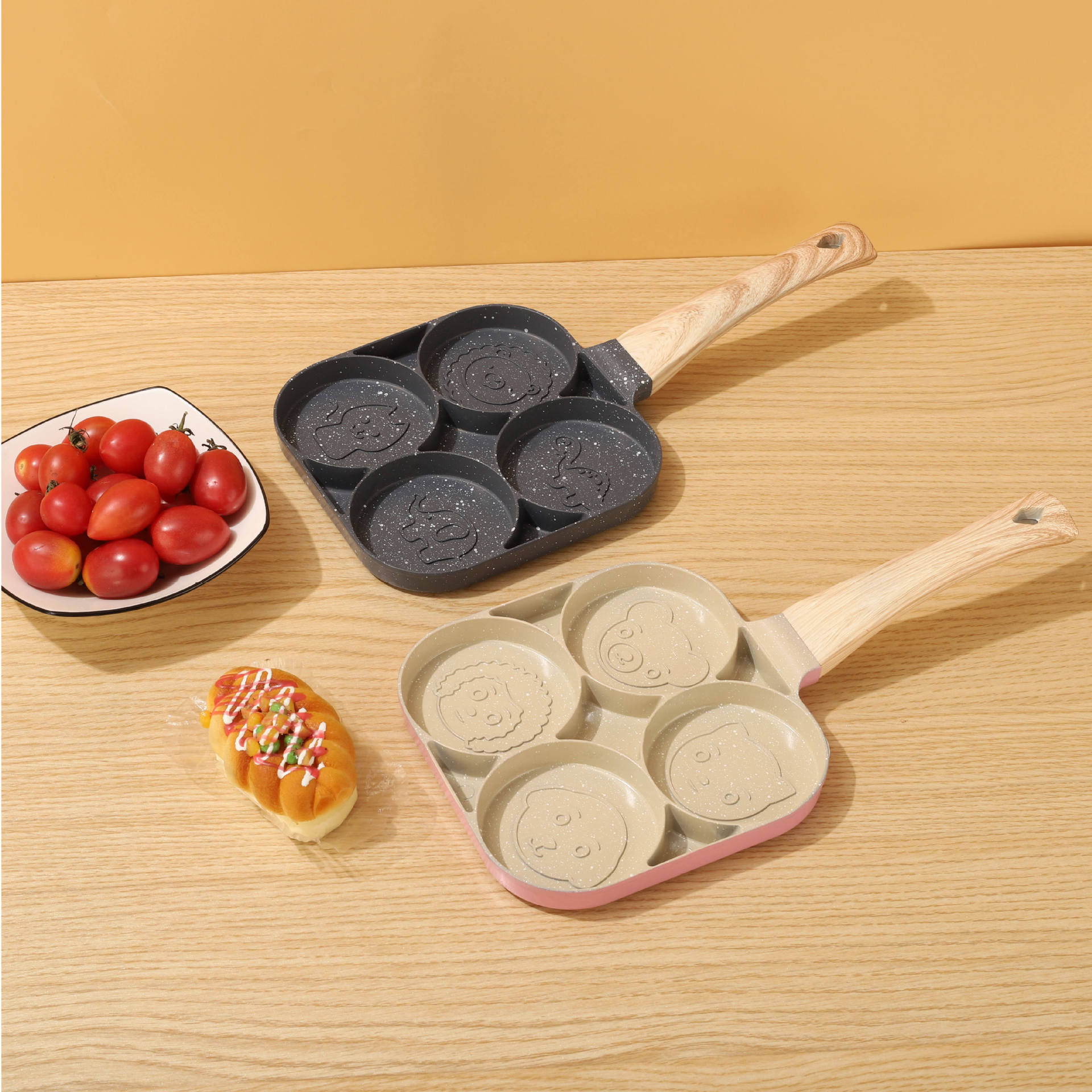 New Cartoon Four-hole Egg Frying Pan Maifan Stone Breakfast Frying Pan Pan Household Non-stick Egg Hamburger Pan