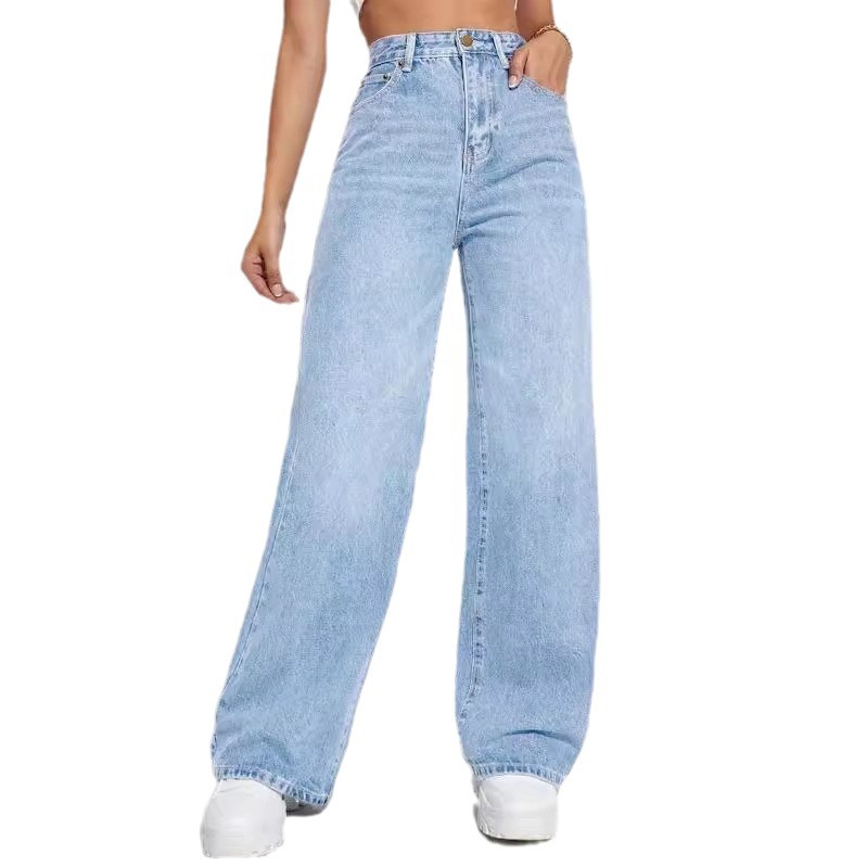 New Amazon AliExpress Cross-border European and American Women's Jeans Women's High Waist Slim Straight Denim Pants Explosions