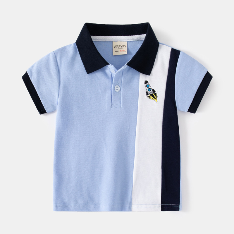 Children's short sleeve T-shirt boys polo shirt summer 2023 new baby embroidered color matching coat a generation of hair tide