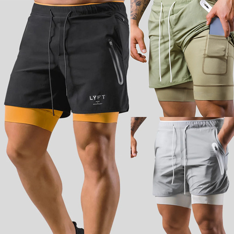 Summer LYFT New Men's Sports Casual Shorts Double Fake Two-piece Basketball Fitness Sweat Quick-drying Shorts