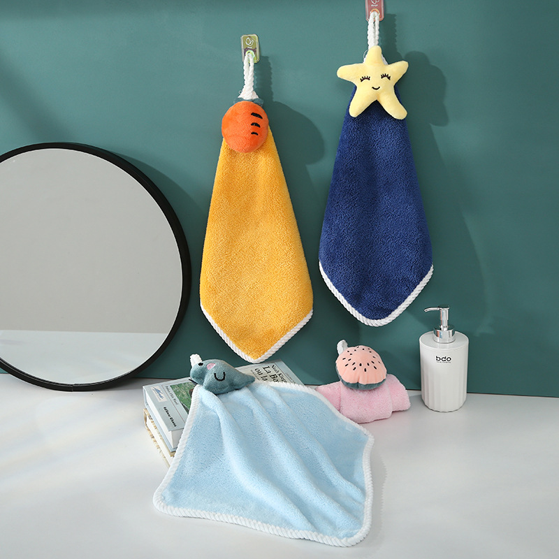 Hand Towel Cartoon Hanging Towel Coral Fleece Small Square Towel Absorbent No Hair Drop Kindergarten Home Cake Box for Hand Gift
