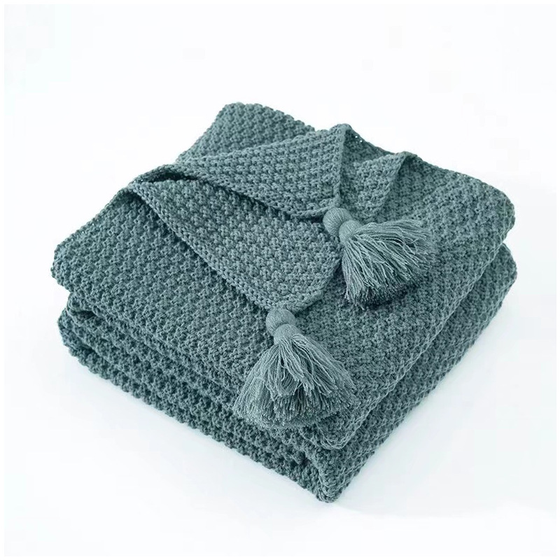 Nordic Tassel Knitted Wool Blanket Baby Blanket Air Conditioning Lunch Break Blanket Shawl Blanket Sofa Casual Blanket with Ball