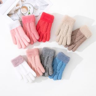 2023 new plush gloves children's double layer fleece-lined thickened student writing winter warm riding winter gloves