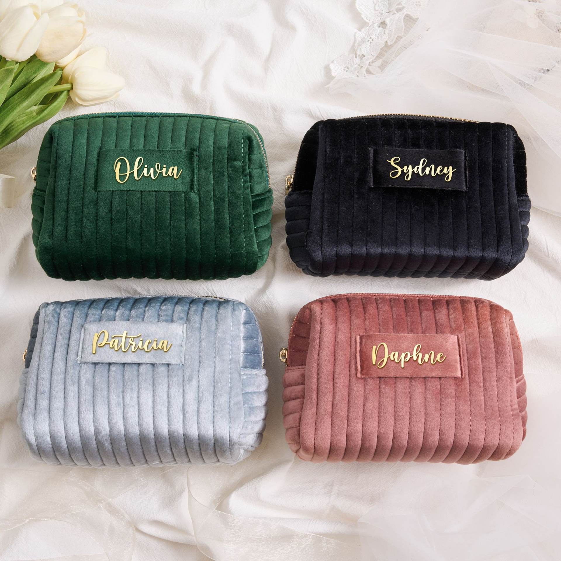 In stock large capacity velvet cosmetic bag Plaid multi-function wash bag skin-friendly material skin care storage bag