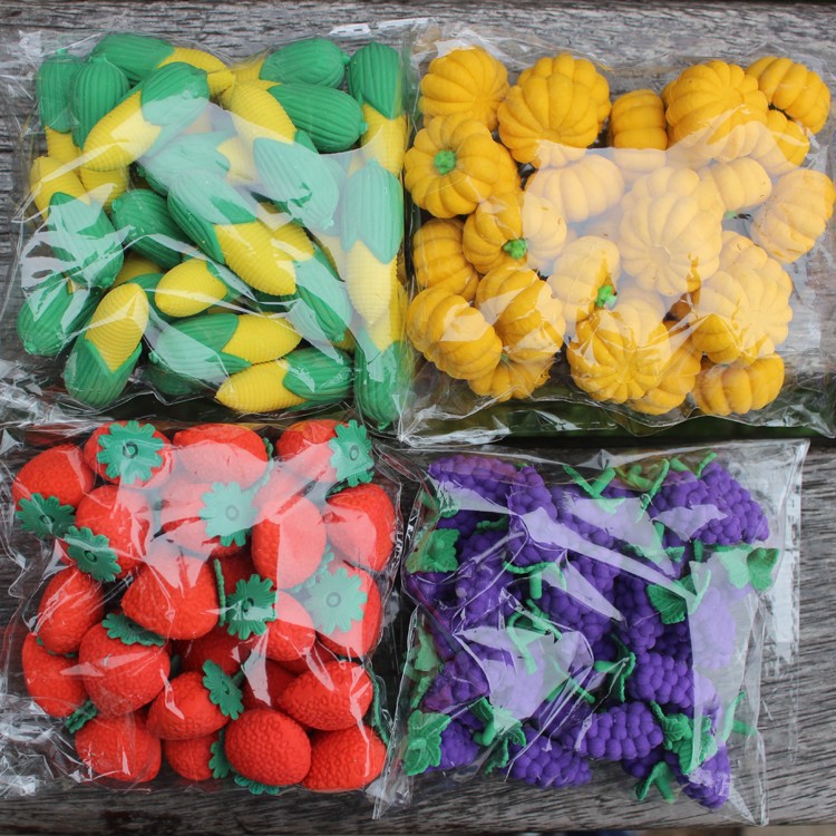 Cartoon fruit eraser cute creative vegetable pumpkin blind box rubber cute twisted egg eraser large quantity discount