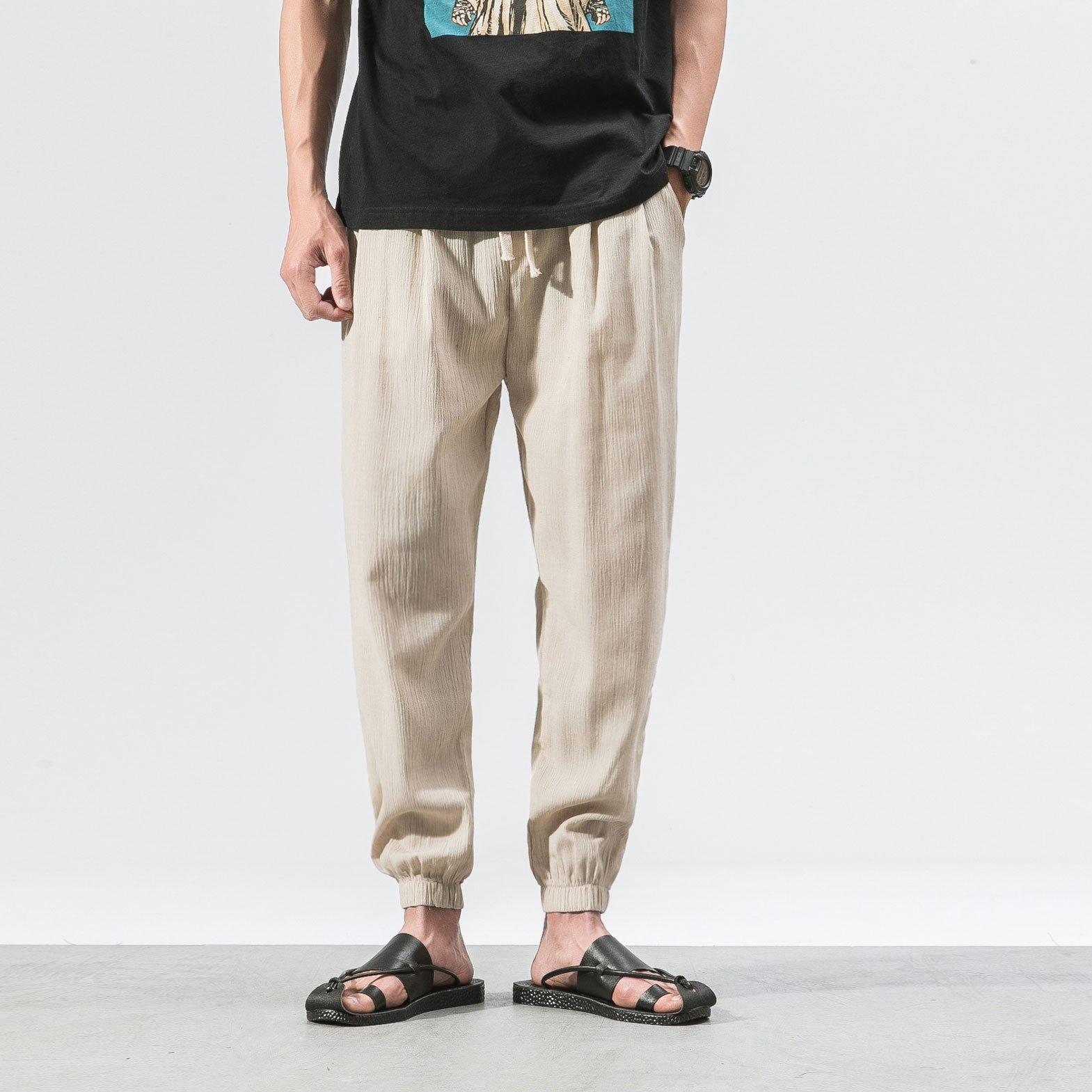 Summer Trendy Casual Pants Large Size Chinese Style Lantern Pants Men's Linen Pants Cotton Linen Harlan Ankle Pants for Men