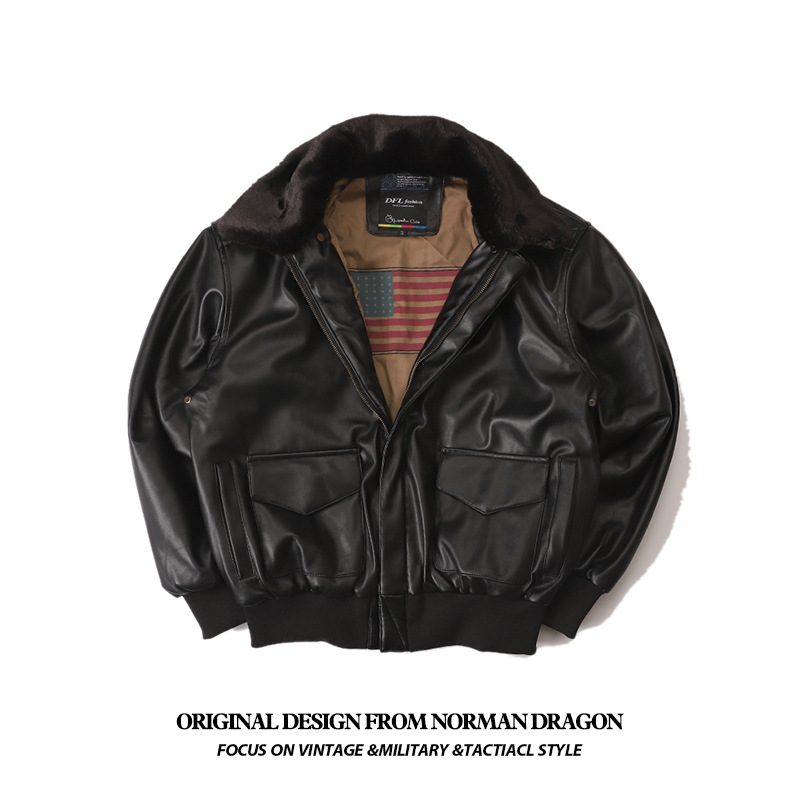 Norman Long American Military Uniform Vietnam War Air Force Winter A2 Retro Aviator Jacket Men's Fur Collar Leather Coat Cotton Coat Fashion