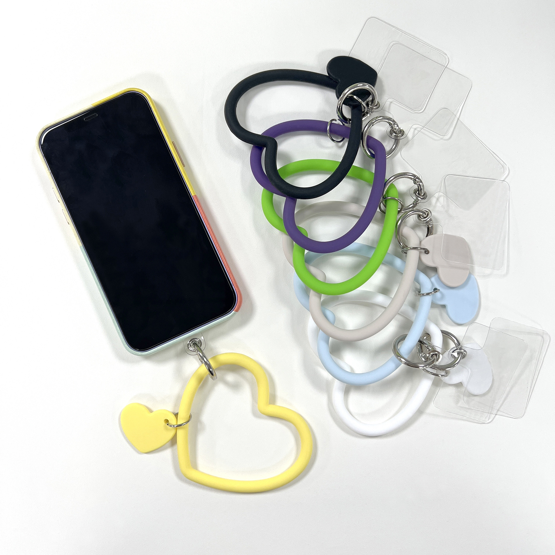 E-Commerce explosions mobile phone keychain solid color silicone anti-lost key ring bracelet heart-shaped mobile phone lanyard factory wholesale