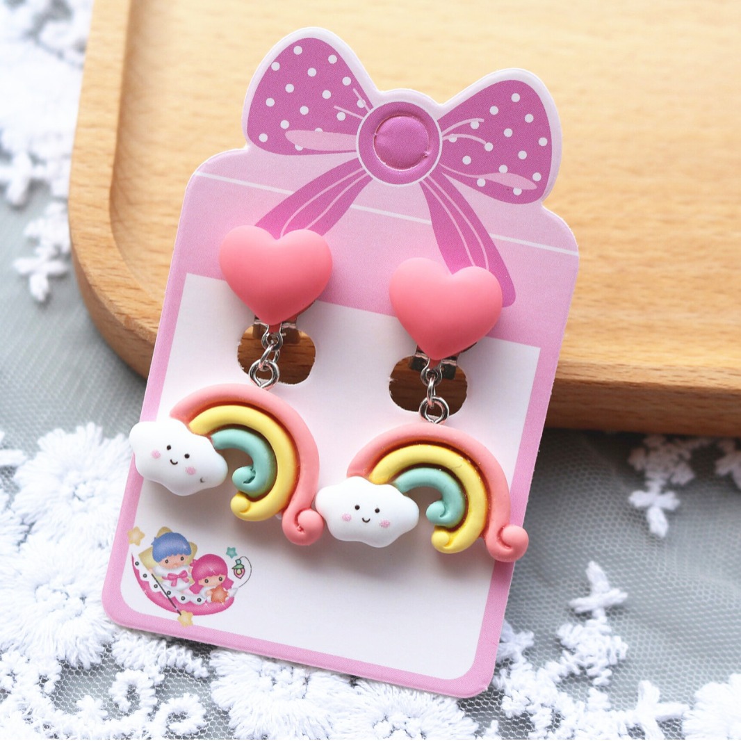 Children's cartoon small fresh ear clip set resin Crown moon rainbow cloud star pendant student earrings wholesale