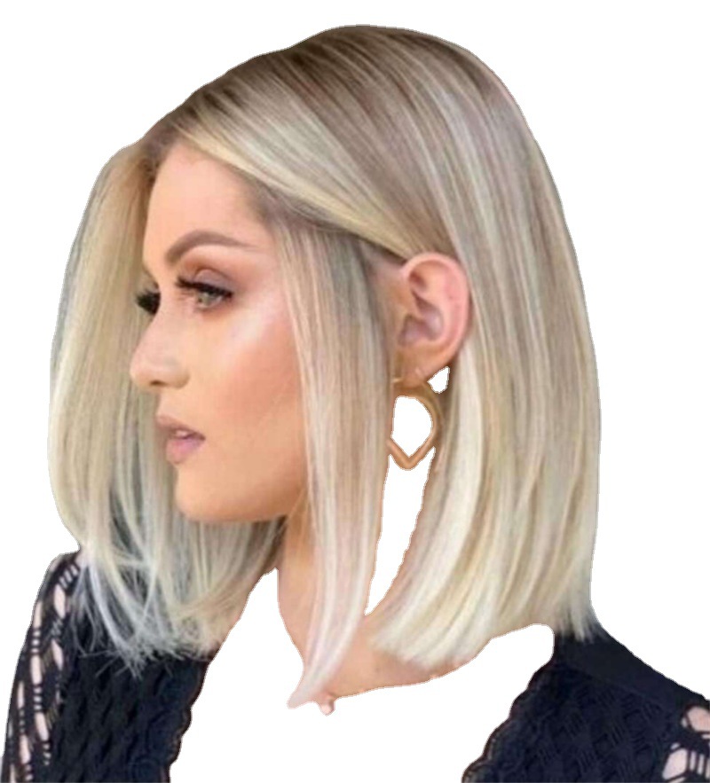 wigs wig full head cover ladies BOBO head gradually color cast medium points short straight hair high temperature silk factory spot wholesale