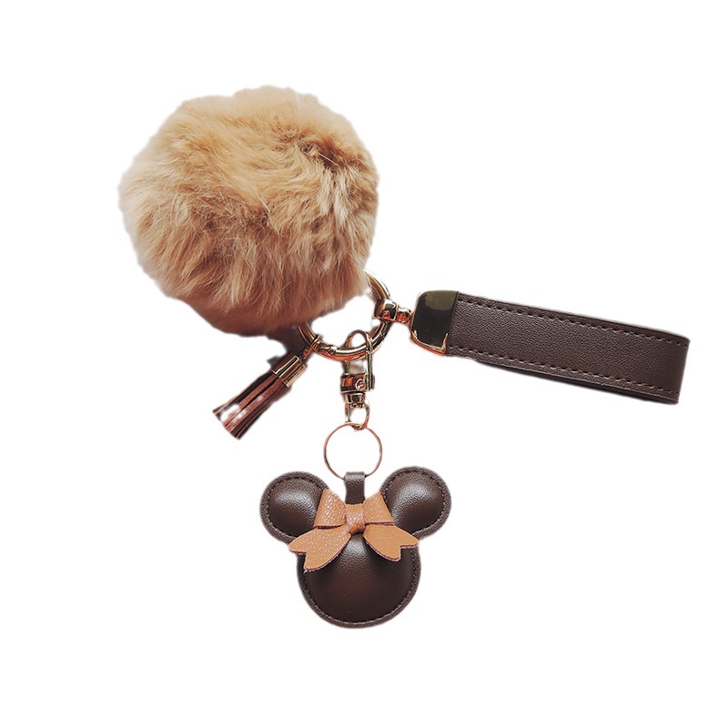 Presbyopic keychain leather bow Mickey Plaid Minnie pendant bracelet car key chain horseshoe buckle