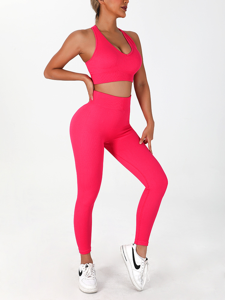 European and American Quick-drying Tight Seamless Yoga Suit Fitness Suit Women's Hanging Neck Yoga Sports Underwear Peach Hip Yoga Pants