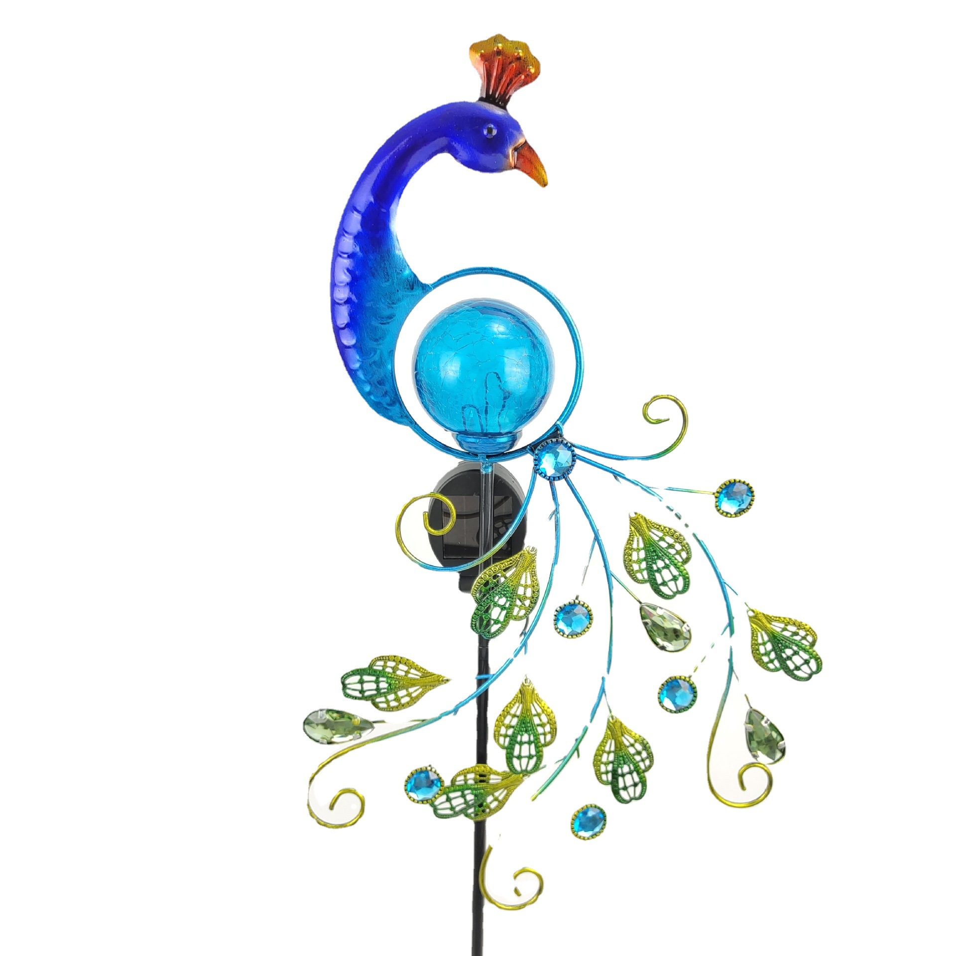 Solar Peacock lamp iron hollow feather Peacock solar outdoor courtyard crack ball lamp lawn lamp